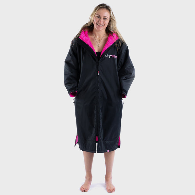 Dryrobe Advance Long Sleeve Change Robe V3 - Black/Pink