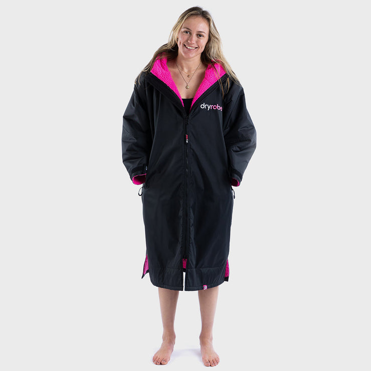 Dryrobe Advance Long Sleeve Change Robe V3 - Black/Pink