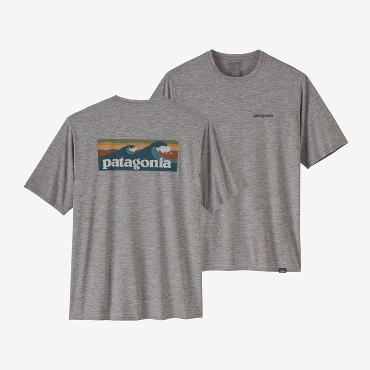 Patagonia Capilene Cool Daily Graphic Shirt  - Boardshort Logo: Abalone Blue Feather Grey